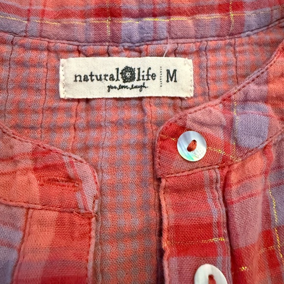 Natural Life Montana Style Plaid Cotton Gauze Blouse Metallic Thread Boho Size M - Picture 7 of 8